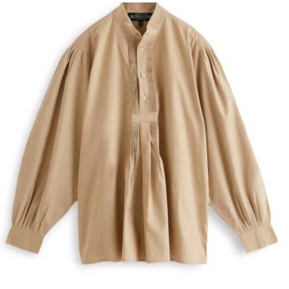 J. Peterman Octavia Mountain Shirt Men's Size M Pintuck Mandarin Collar...